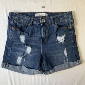 Muse Looks Women Shorts L Blue Denim Distressed Button Cuffed 3.5" Inseam 29"